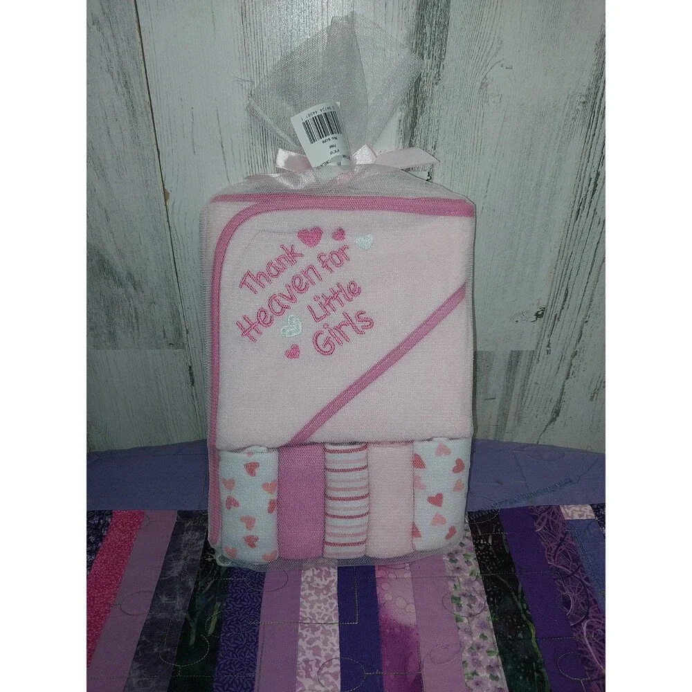 Hooded Infant Baby Girl Cotton 6 Piece Towel Washcloths Bath Set